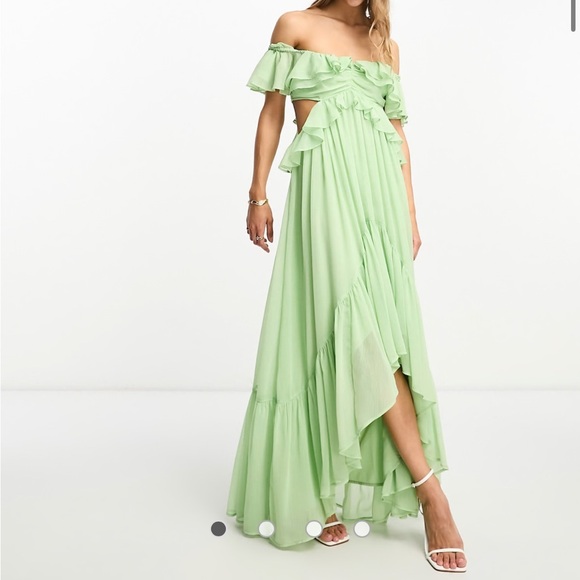 ASOS High-Low Ruffled Dress in Soft Green XLT - Picture 5 of 5